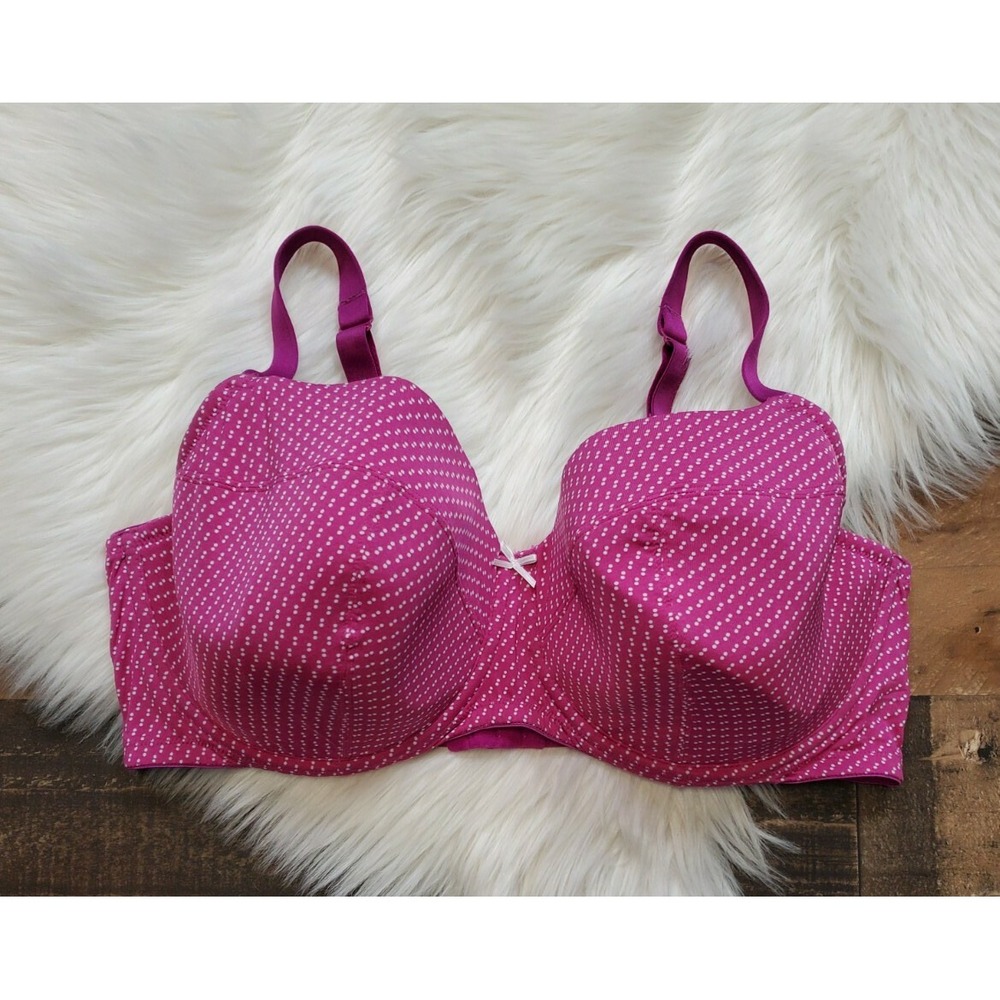 Cacique Lightly Lined Balconette Underwired Bra Size 44DDD Pink / White Dot